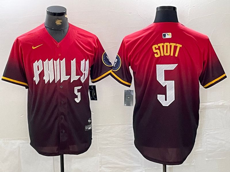 Men Philadelphia Phillies #5 Stott Red City Edition Nike 2024 MLB Jersey style 2->philadelphia phillies->MLB Jersey